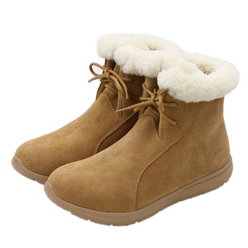 

Grace snow boots women's leather integrated 20 short flat mother's cotton shoes winter fleece thickened ankle boots New