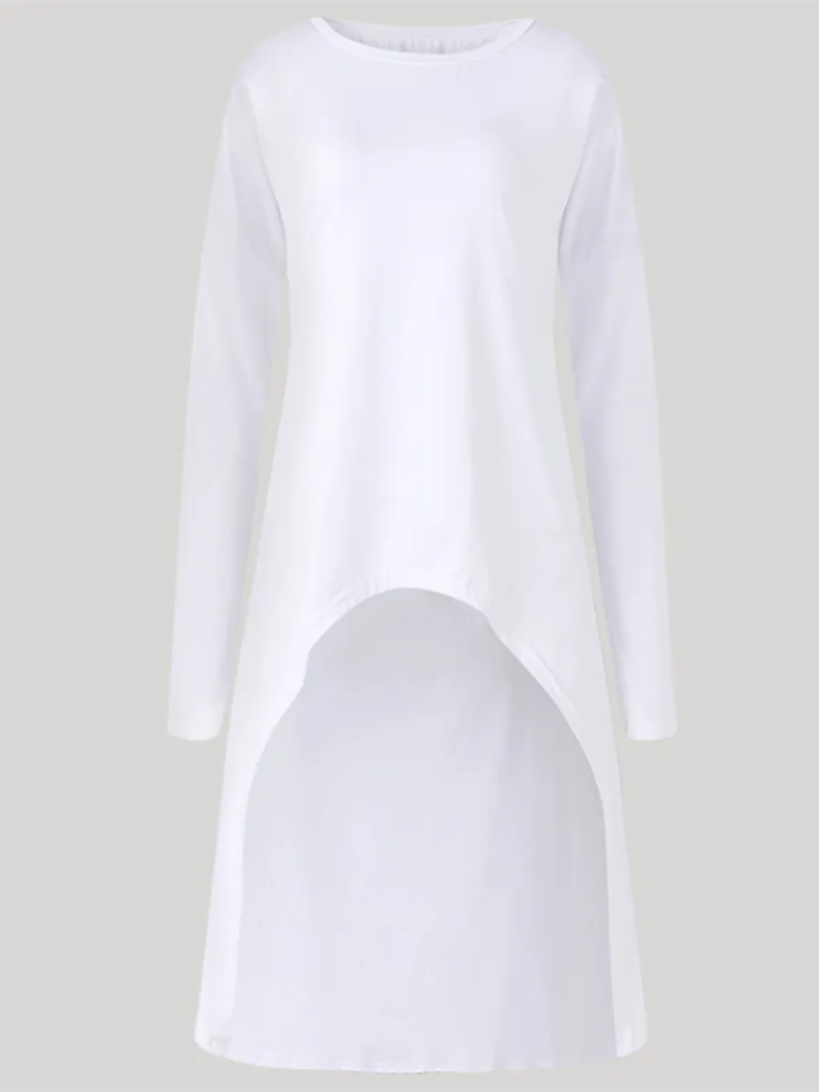 Women Fashion Solid Long Sleeve Blouses Ladies Casual O-Neck Asymmetrical Tops Shirt Elegant Streetwear Blusas Femininas |