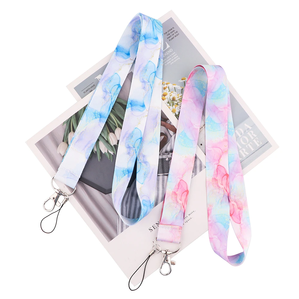 

ZF2943 1pcs Colourful Marble Pattern Neck Strap Lanyards ID Badge Card Holder Keychain Phone Gym Strap Webbing Necklace Gift