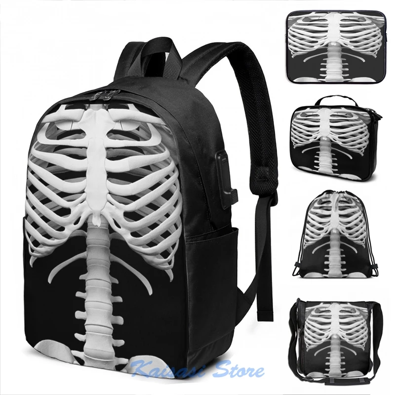 Забавный школьный рюкзак для мужчин и женщин с рисунком анатомии скелета USB
