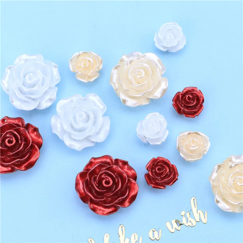 20 шт./лот искусственная полимерная роза цветок бисер сделай сам плоский кабошон