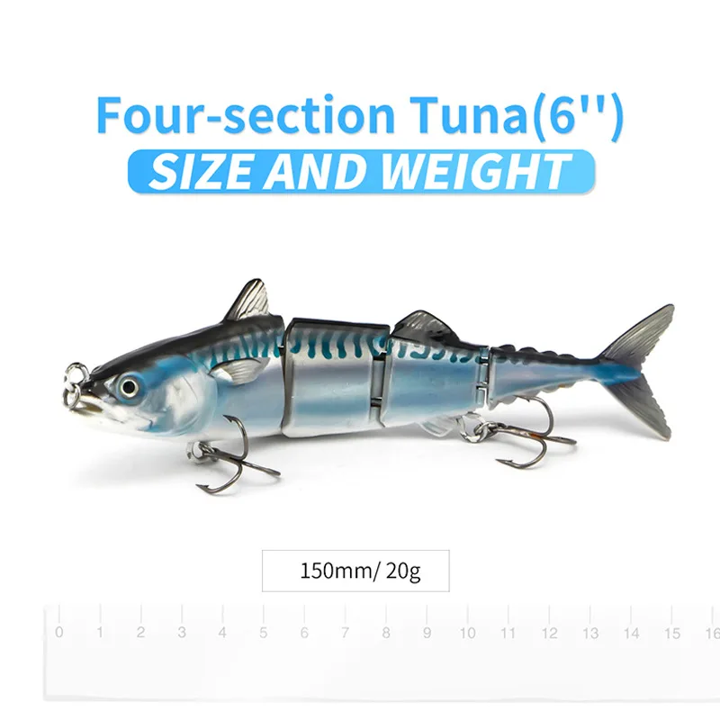4-х секционная приманка в виде тунца 15 см 31 г плавающая с жесткими соединяемыми
