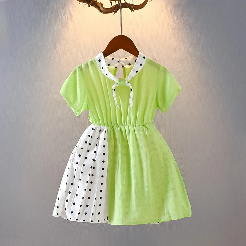 

New Fashion Girls Dress Child Summer Casual Cute Perfect Bow Dot Parent Stitching Dress Children Princess Dresses