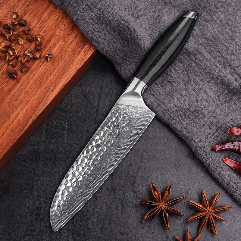 Кухонный нож Santoku Дамасские стальные ножи повара 6 дюймов Hammared узор VG10 пустая головка для стержня острый резак нож для нарезки мяса инструменты