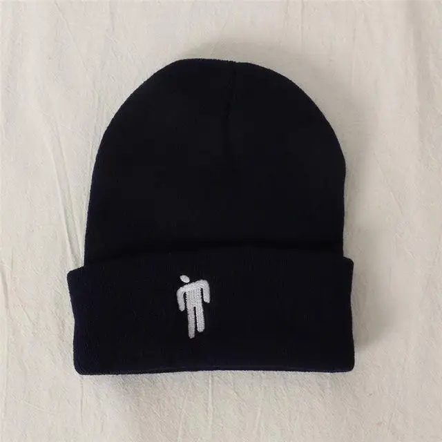 Billie Eilish Beanie цвета вязаная зимняя шапка однотонный хип-хоп трикотажный свитер шляпа костюм капитана аксессуар подарки теплая зима - Цвет: Navy Blue