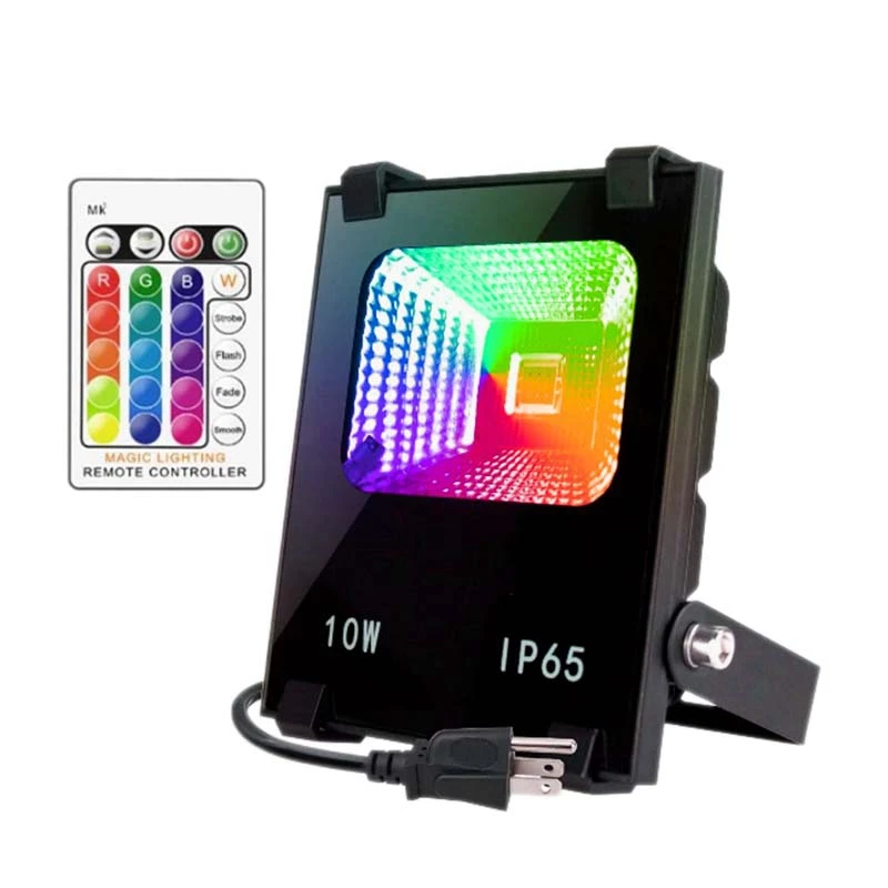

10W LED Flood Lights RGB Colorful Remote Control Spotlights IP66 Waterproof for Garden Garage(US Plug)