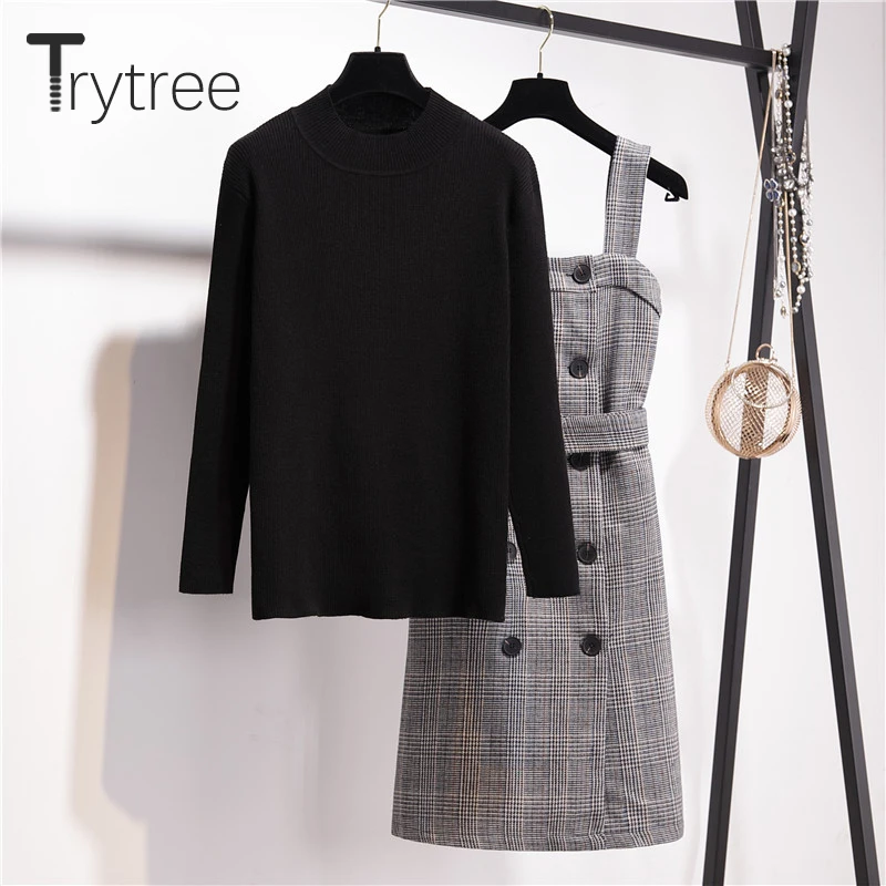 Trytree/осенне зимний комплект из двух предметов Повседневный Однотонный свитер с