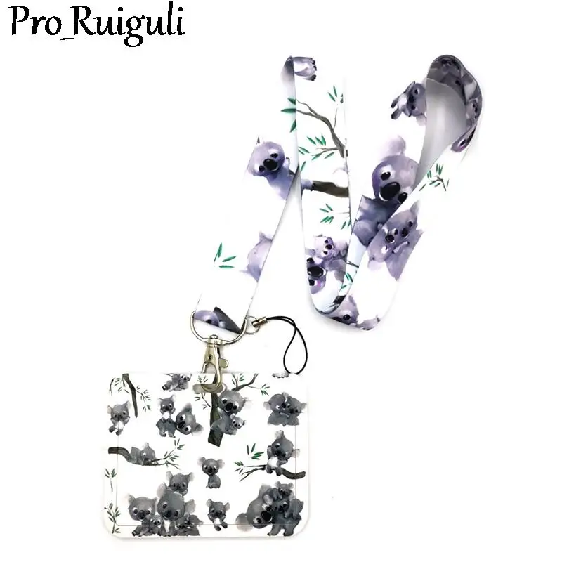 

Cute Animal Koala Lovely Lanyard Credit Card ID Holder Bag Student Women Travel Card Cover Badge Car Keychain Decorations