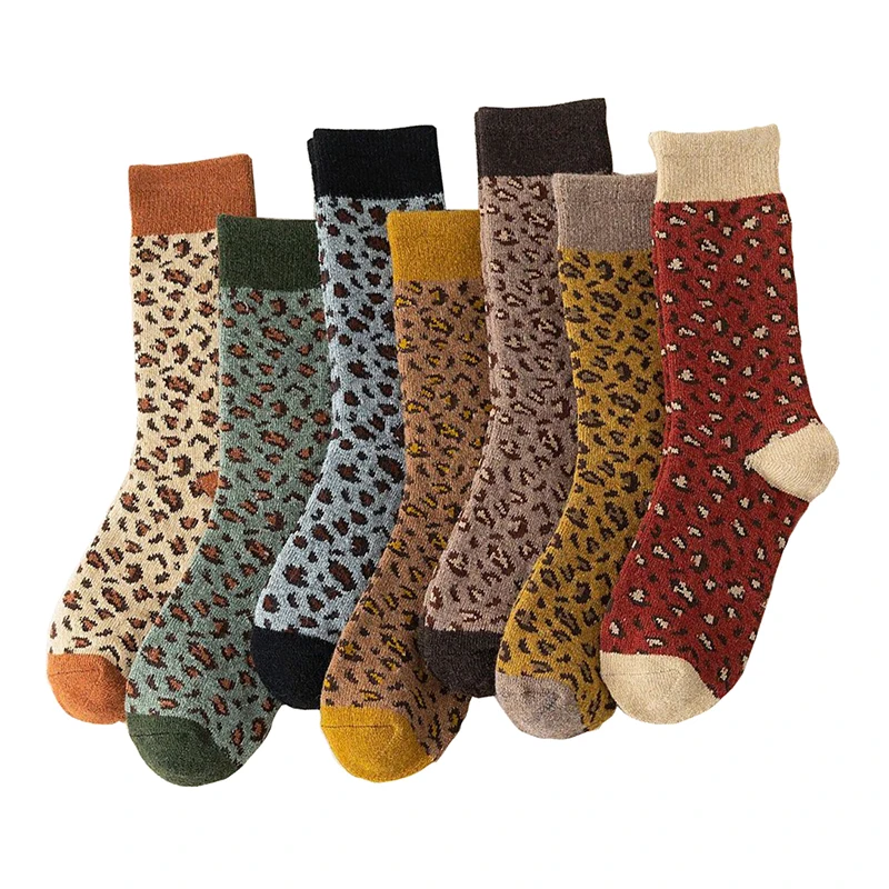 

3 Pairs Street Style Leopard Socks Long Winter Wool Socks Thicken Keep Warm Leg Warmers Kawaii Animal Print Fashion New In 2022