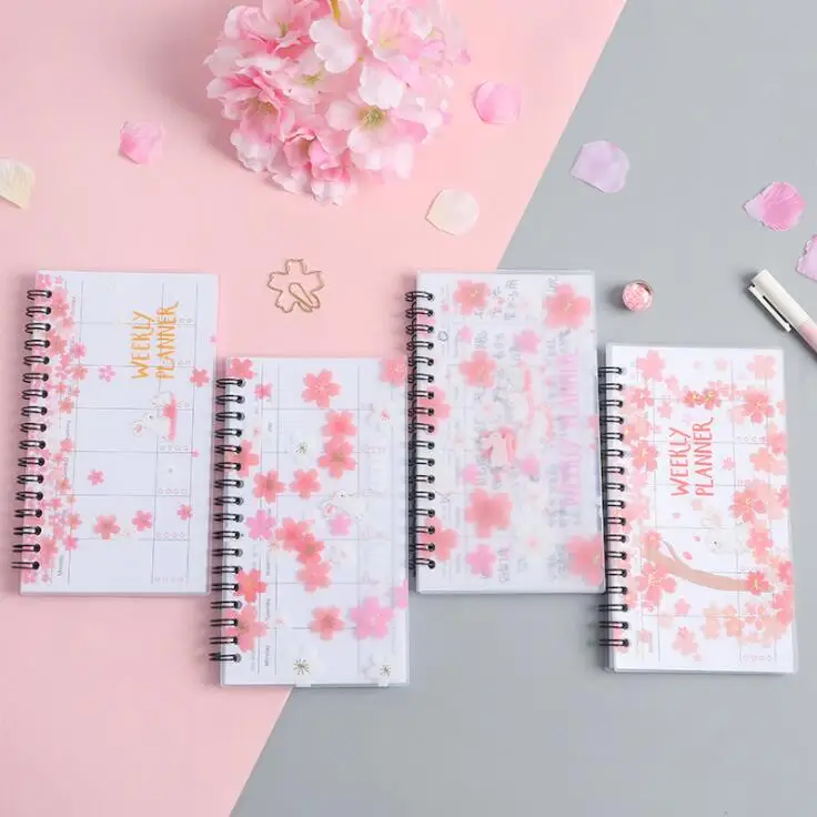 Новый 1 шт. Kawaii вишневые цветы еженедельник обучение работа ежедневно чтобы
