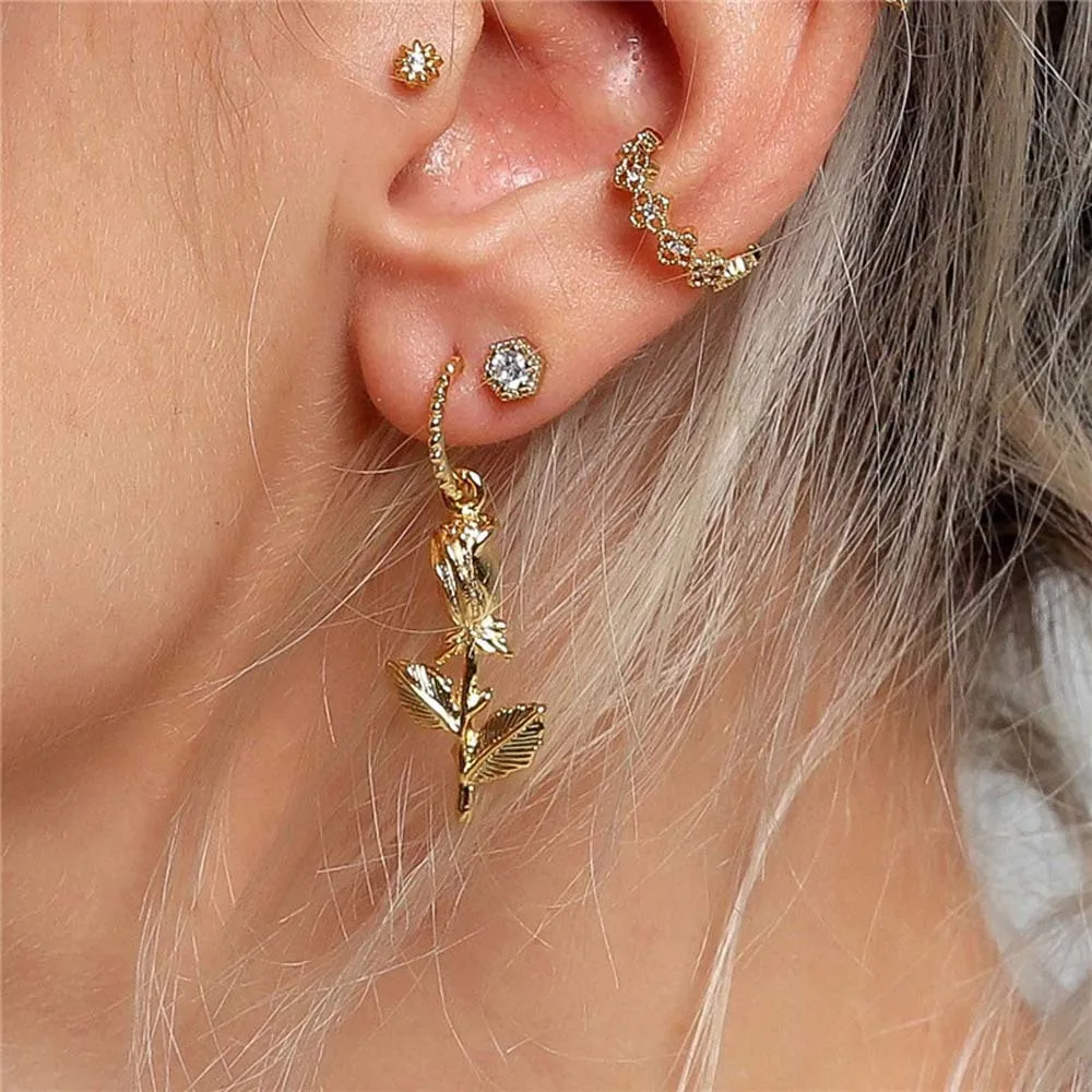 

2021 Summer New Fashion Earrings Rose Alloy Earrings Fashion Pop Earring Girl Birthday Party Banquet Accessories