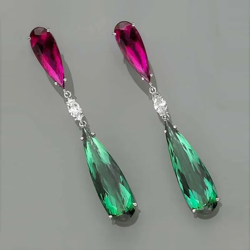 

Luxury Female Geometry Zircon Long Earrings Dainty Silver Color Wedding Earrings Trendy Crystal Stone Dangle Earrings For Women