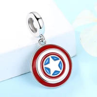 xiaojing 925 sterling silver super hero shield charm bead with red enamel fit pandora bracelet for women jewelry gift free ship