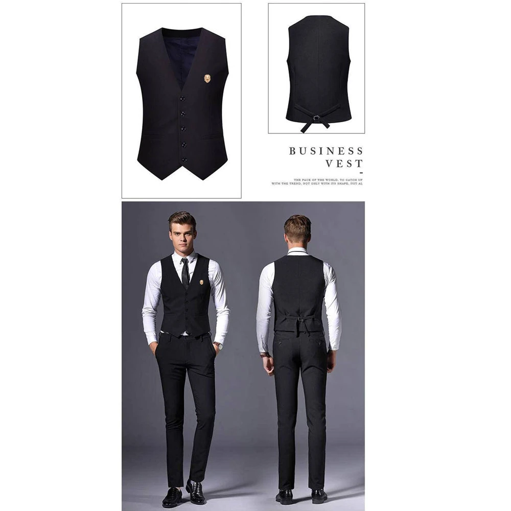 Высокое качество брендовый мужской облегающий жилет синий костюм Повседневная