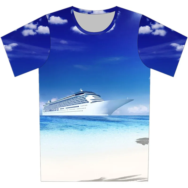 Women/Men Fashion 3D T-shirt Luxury Cruise Ship Fishing Blue Sky Sea Ship's Anchor Brand Design T shirt Boys Girls Tshirt Tops | Женская
