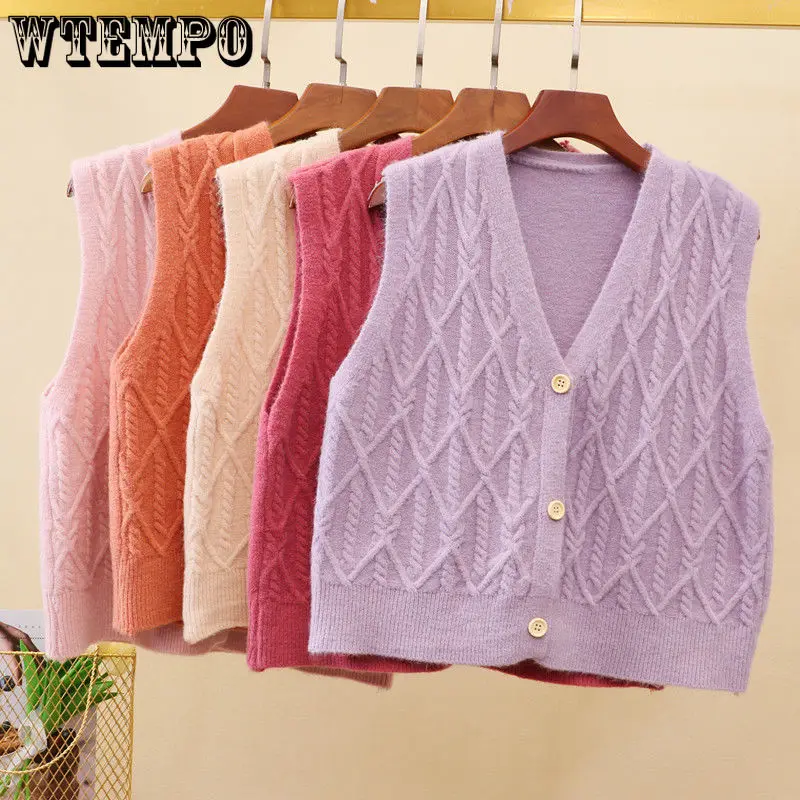

Sweater Vest Women Solid Autumn Winter All-match Leisure Outerwear Knitted V-Neck Sleeveless Female Elegant Chic Simple Harajuku