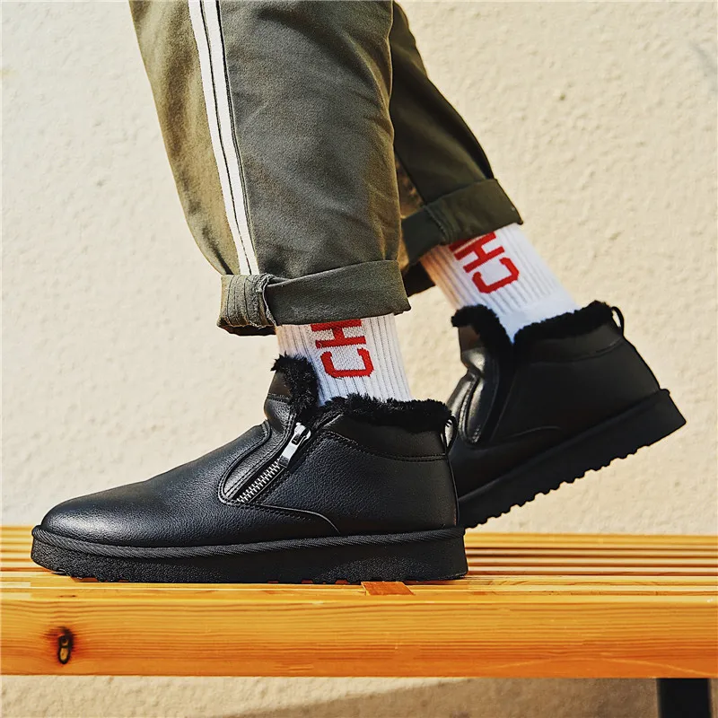 Leather Warm Men's Boots Plus Velvet Slip On Ankle Man Soft Comfortable Casual Male Work Size Men casual Shoes 39-45 | Обувь