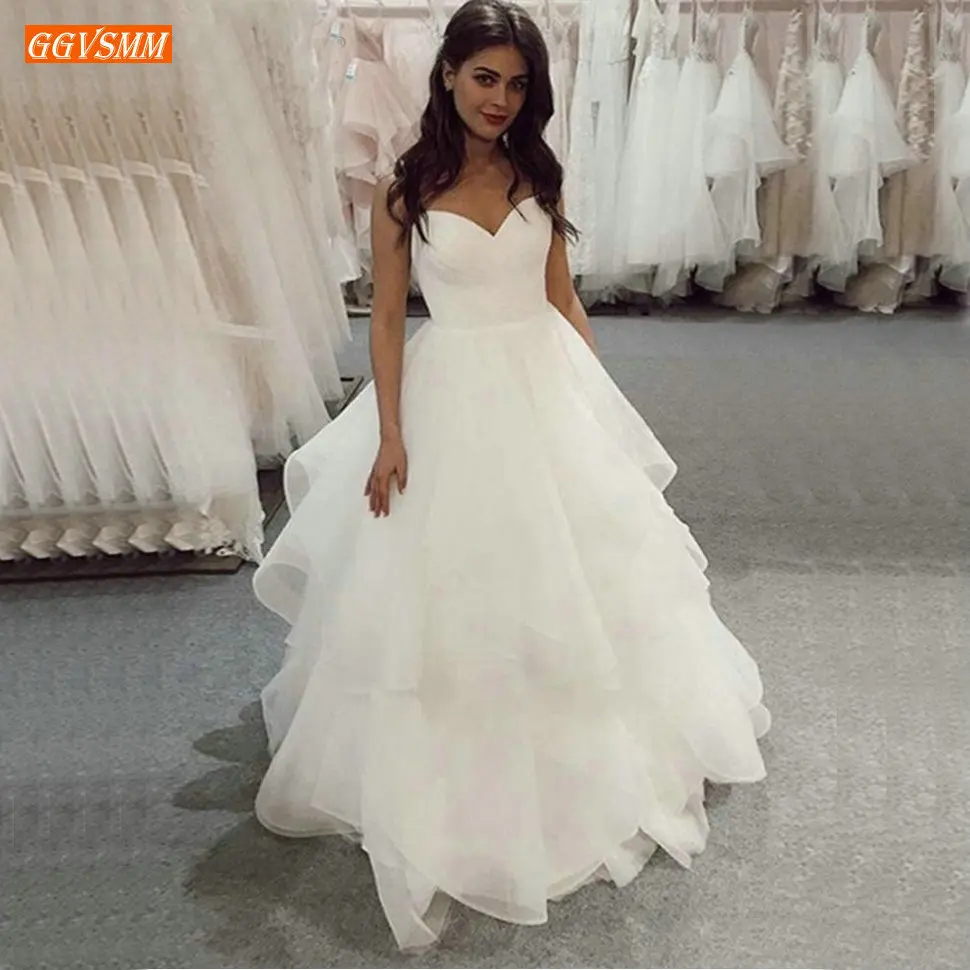 

Изящное свадебное платье с открытой спиной в стиле бохо, свадебные платья из органзы на бретелях-спагетти с оборками, свадебные платья на за...