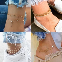 ywzixln boho retro multi layer star butterfly crystal womens anklet statement footwear leg bracelets female bridal jewelry a024