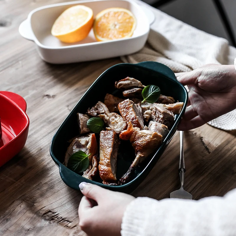 Керамическая бинауральная прямоугольная тарелка для выпечки сыра противень