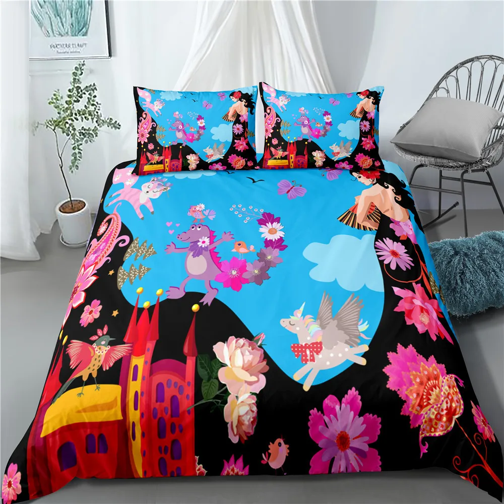 Комплект постельного белья с цветами Феи девочкой 3 шт./компл. простыня для