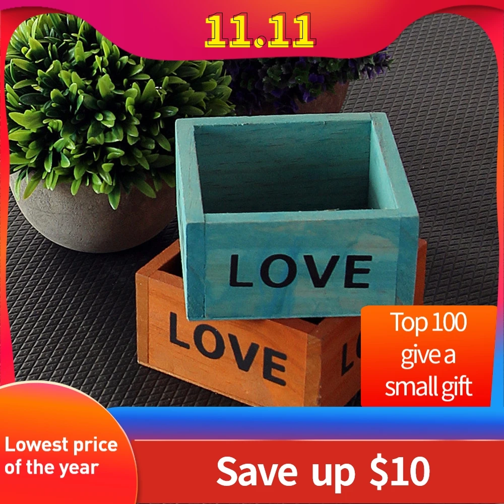 Ретро стиль деревянные цветочные горшки суккулентные растения квадратные