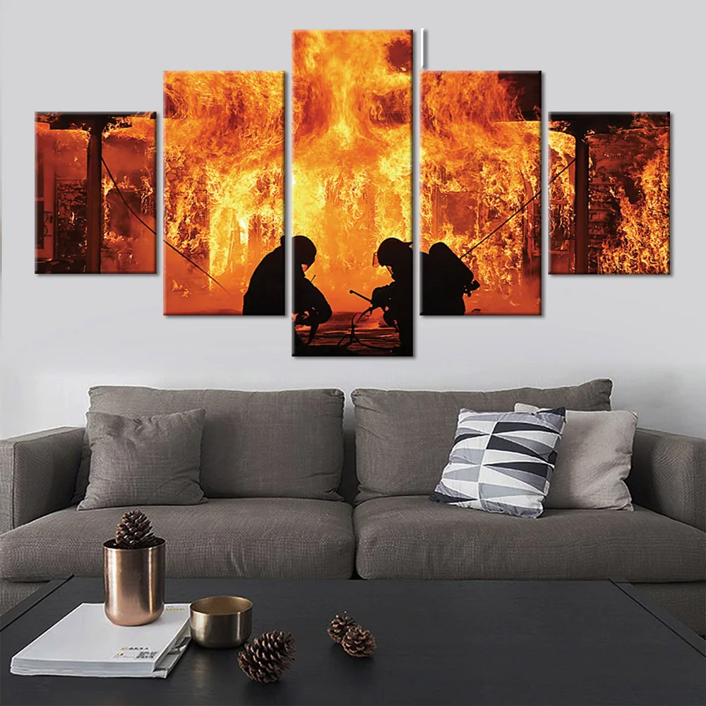 Модульный плакат с изображением пожарного 5 шт. Настенный декор HD принты картины