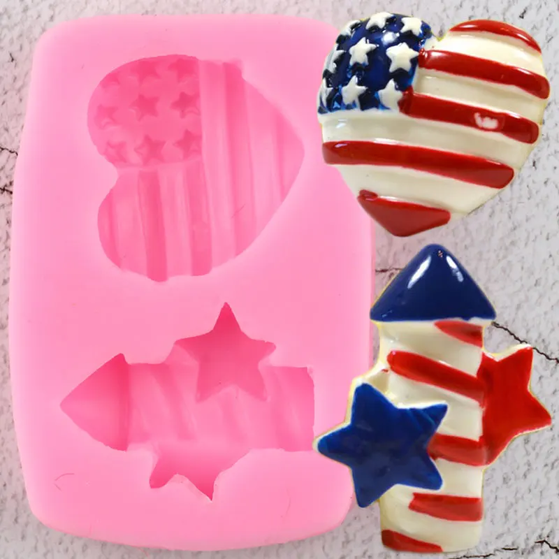 Патриотические фейерверки сердце из кабошона силиконовые формы топпер для
