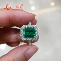 925 silver ring with green color 7x9mm hydrothermal columbia emerald and white moissanite classic ring ring band for women