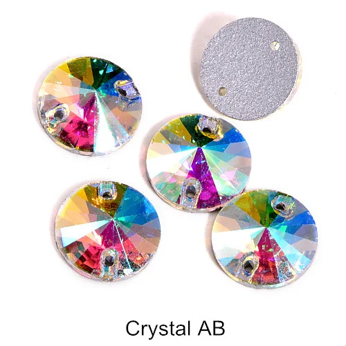 Crystal AB 5 размеров Красный AB Круглый Rivoli Кристалл Стекло пришивные стразы с плоской задней частью глубокий синий АВ пришивные стразы для свадебного платья B0999 - Цвет: Crystal AB
