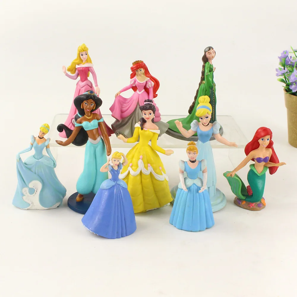 

6-9cm 10pcs/Lot Disney Princess Belle Ariel Mermaid Cinderella Jasmine Elsa Ariel Sleeping Beauty Model Toy Dolls Gifts