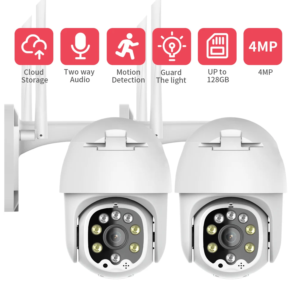 

4MP Wireless PTZ WIFI Camera Outdoor IP Speed Dome CCTV Security Camera Pan Tilt 4X Zoom Surveillance Siren Alarm P2P (2 PACK )