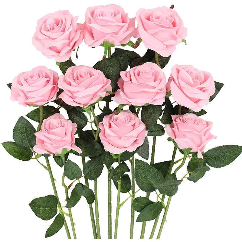 

10Pack White Pink Artificial Rose Branch Fake Silk Flower Blossom Bridal Bouquet For Wedding Party Home Valentine's Day Decor