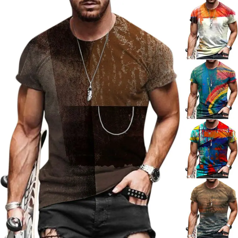 

Mens Tshirts Fashion Summer Men Clothes 2021 Trends Print Casual Male Tops Round Neck Short Sleeve Shirt Comfy Graphic T Shirts