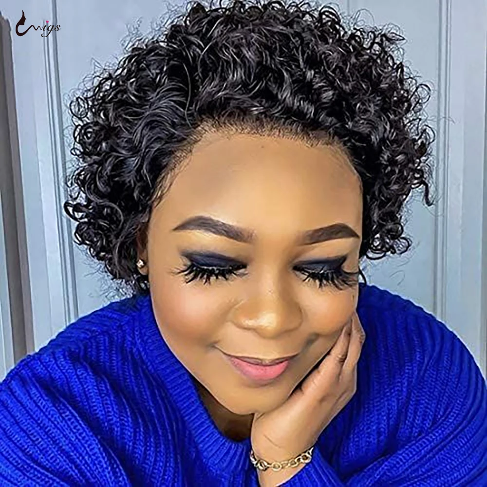 

Uwigs стрижка Пикси Короткие вьющиеся парики из натуральных волос, предварительно выщипанные парики из натуральных волос, прозрачные, свобод...