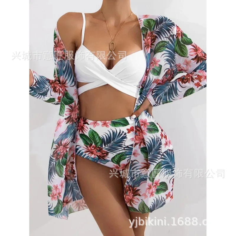 

2021 new swimsuit European and American Three Piece Bikini mesh split swimsuit