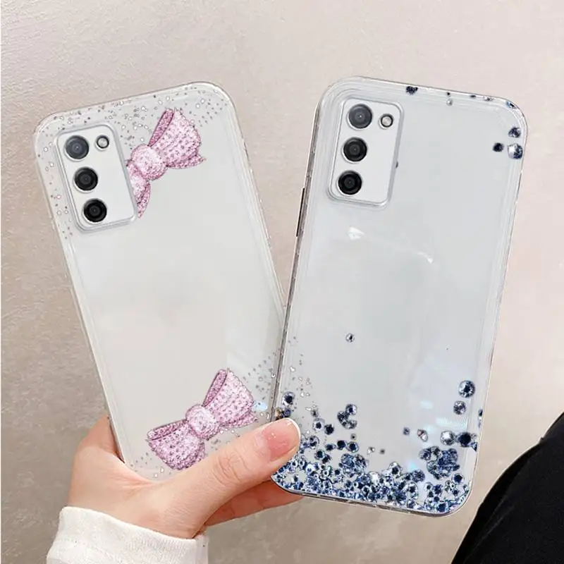 

Shiny diamond bow Phone Case For Xiaomi Mi 11 Ultra Lite 10 Redmi Note 9 8 7 9a K30S K40 Pro Transparent Coque