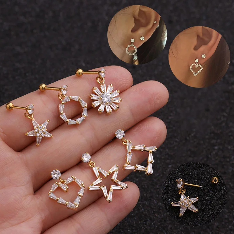 1 шт. инкрустация из нержавеющей стали циркон штанга с Cz обручем хрящевая Спираль