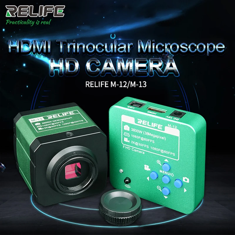 RELIFE M 12/M 13 3800 Вт HDMI тринокулярный микроскоп HD камера для телефона процессор