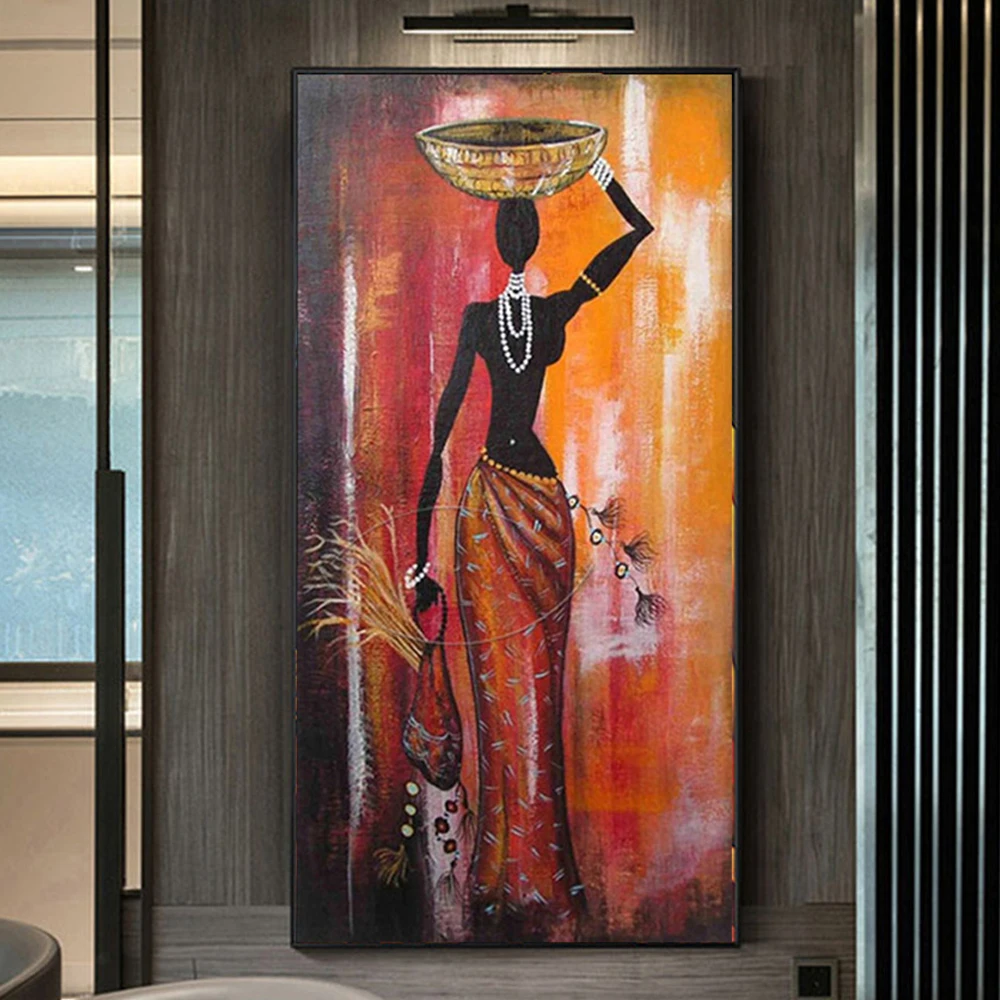 

Handpainted Large Traditional Abstract Africa Woman Oil Painting On Canvas Vertical Africa Girl Wall Art Picture For Living Room