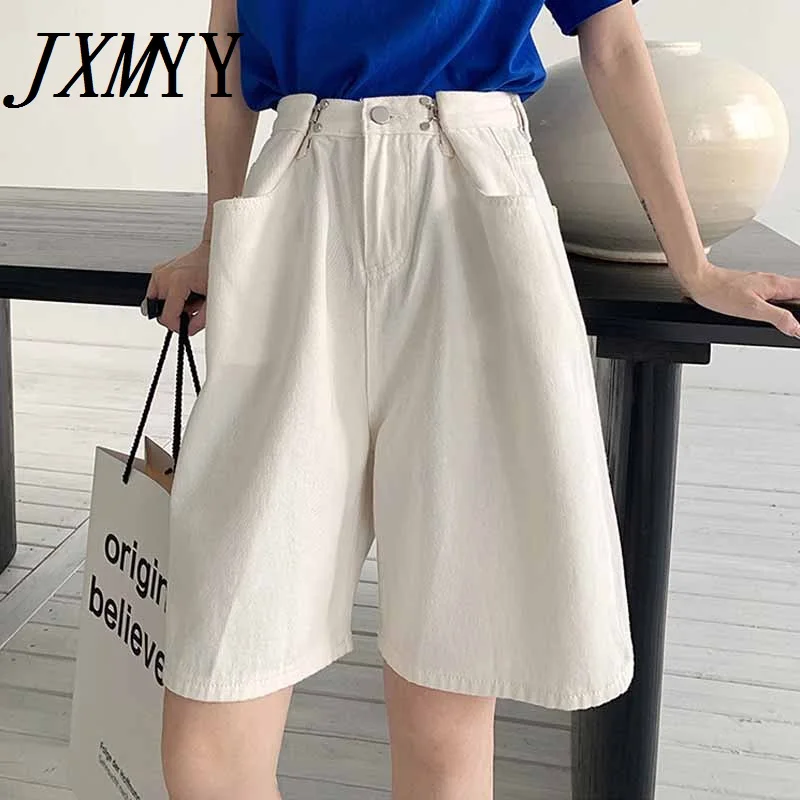 

JXMYY Fashion Casual Loose High-Waist Denim Wide-Leg Shorts Women's New Candy Color Thinner Wide-Leg Wide-Leg Pants