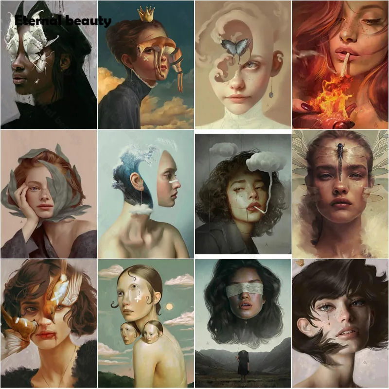 

Women Portrait 5D Diamond Painting Cross Stitch Kit Diamond Embroidery Designed Fashion Art Girls Figure Painting Diamond Mosaic
