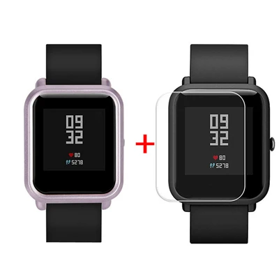 Розовый Защитный чехол-накладка для Huami Amazfit Bip Younth Watch с защитной пленкой для экрана, тонкая красочная рамка, корпус из поликарбоната, идеально подходит для S30 - Цвет: Розовый