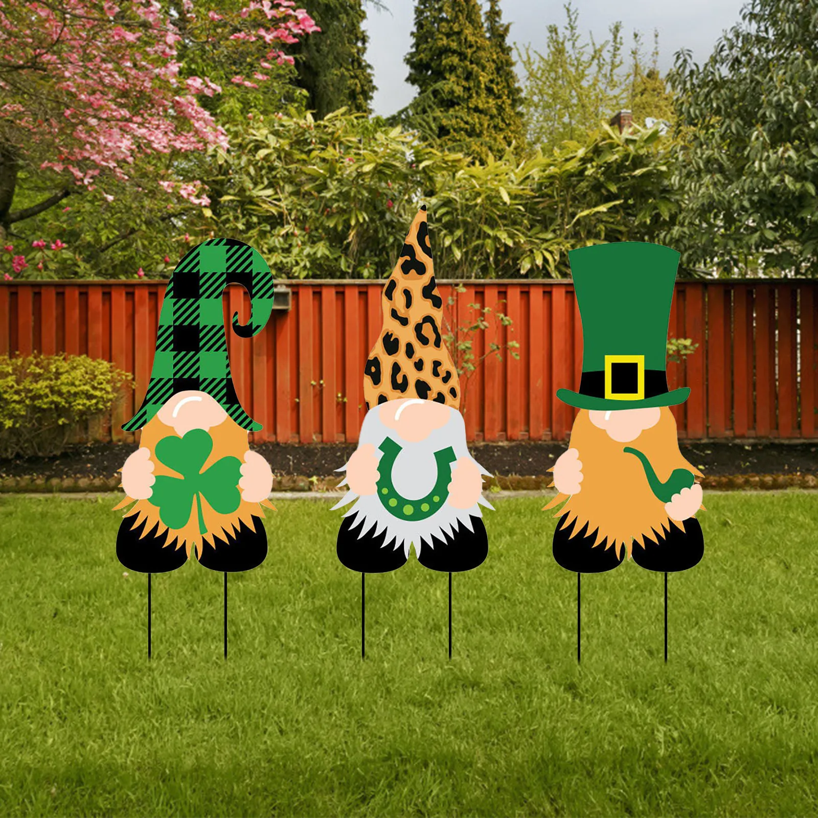 

St.Patrick's Day Shamrock Gnome Elf Sign Board Forest Garden Party Decoration Stake Standing Clover Swedish Tomte Nisse Board