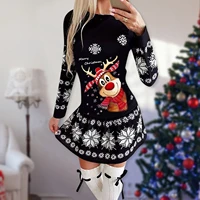 womens christmas dress elk print autumn and winter new long sleeved casual sexy dresses female bodycon mini dresses new
