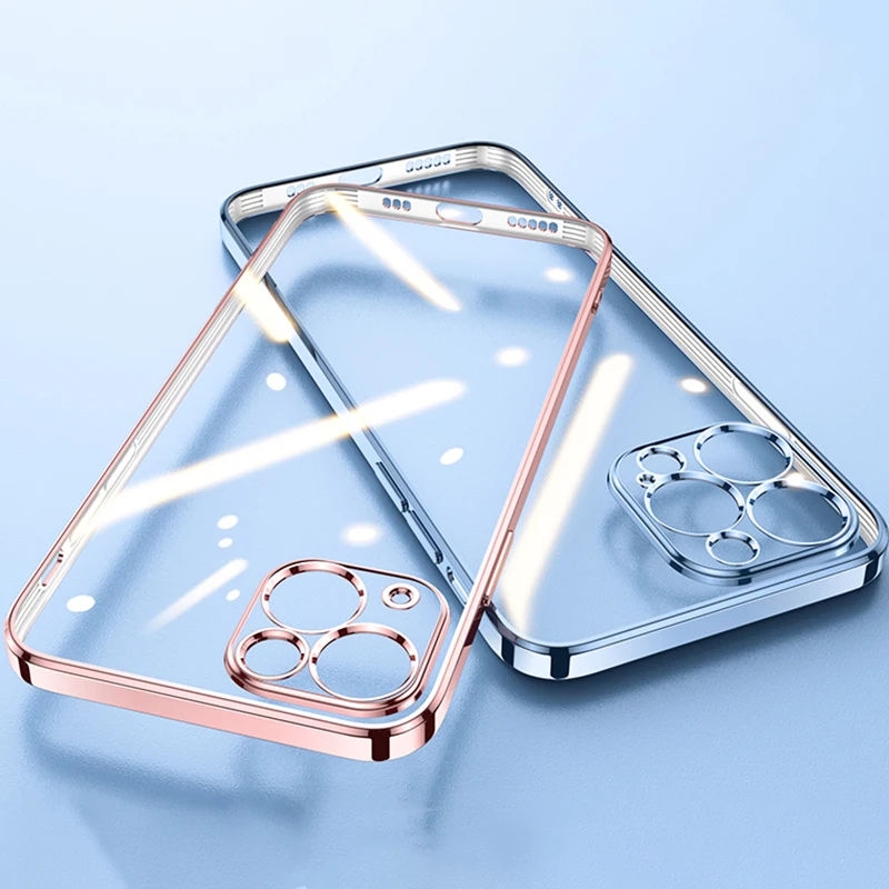 Роскошный мягкий силиконовый прозрачный чехол с квадратной рамкой для iPhone 13 11 12