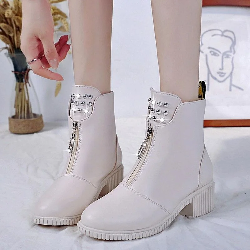 

British style Martin boots women's autumn and winter 2021 new thin round toe mid-heel zipper fashion along with fashion boots