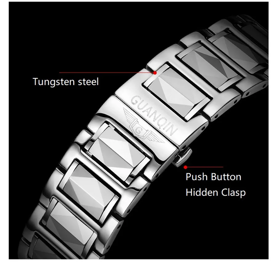 GUANQIN Japan MIYOTA Quartz Movement Automatic Mechanical Watch Men Luxury Tungsten Steel Push Button Hidden Clasp Male Clock