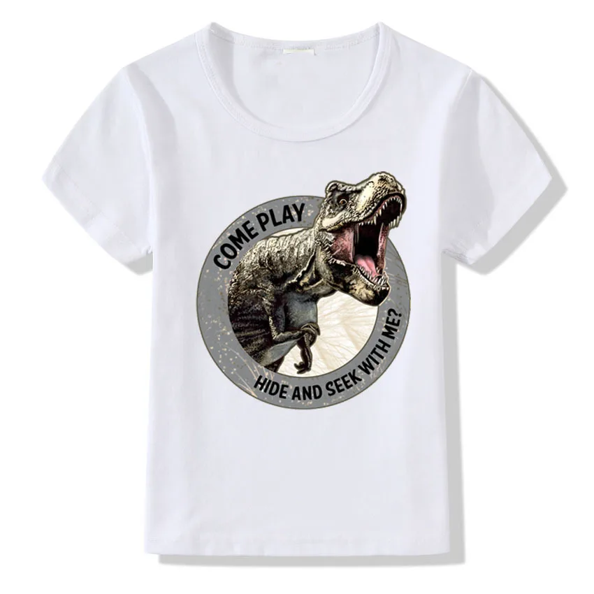 Tyrannosaurus Rex/белые Модальные футболки с короткими рукавами для мальчиков и девочек 6