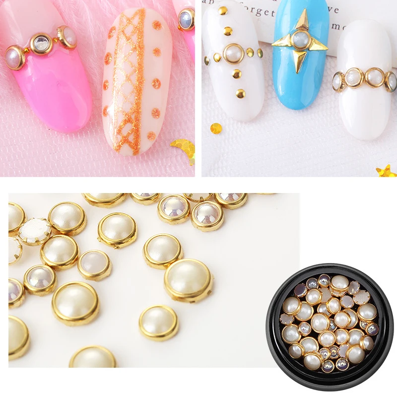 

1 Box Pearl Nail Sticker Pearl Jewelry 3D Nail Art Rhinestone Mix Sizes Colors Flat Bottom Chameleon Nail Art Decoration Beauty